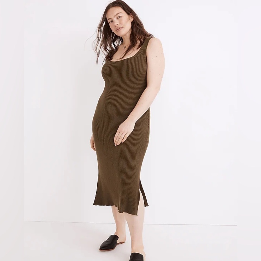 Madewell Brodale Sweater Tank Dress Size Large Midi Olive Green